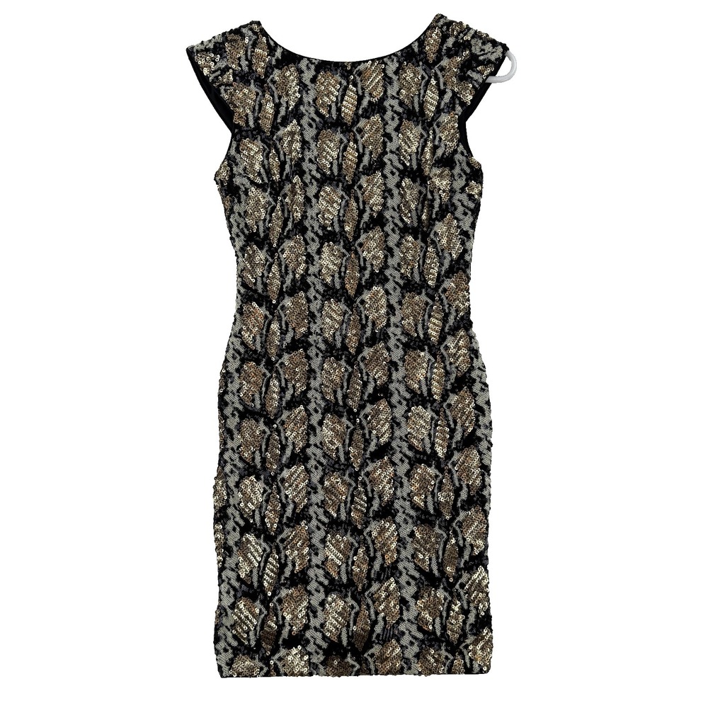 Guess Dress Womens XS Gold Sequin‎ Animal Print V Back Bodycon Mini